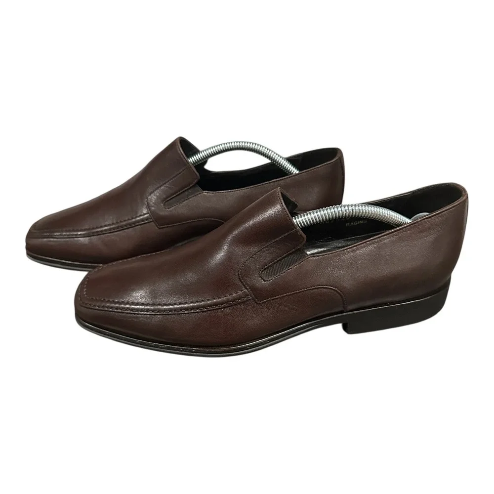 Bruno Magli Raging Men's 9.5 W Brown Leather Slip-On Loafers Made Italy